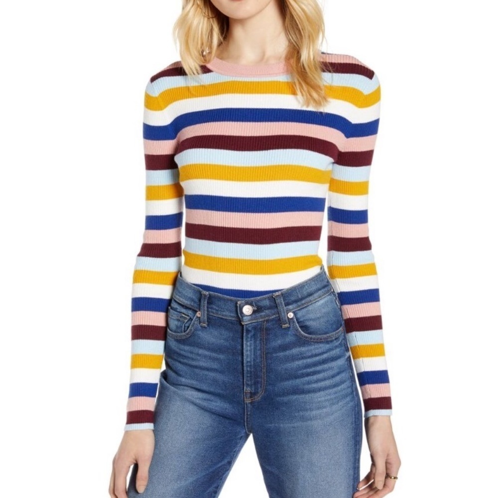 Halogen Striped Ribbed Knit Sweater L - Picture 2 of 16